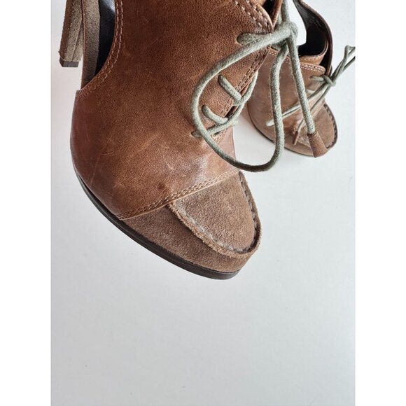 ELIZABETH & JAMES Casi Brown Leather Cut-Out High Heel Booties Boots, Size 6 - Picture 6 of 16